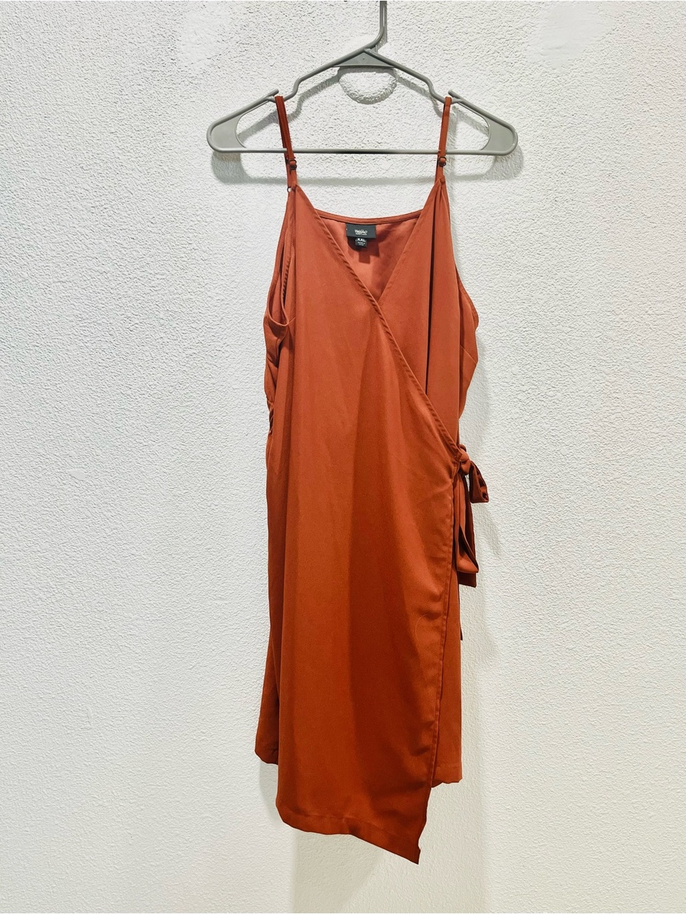 Summer Adjustable Rustic Orange Wrap Midi Dress with Side Tie